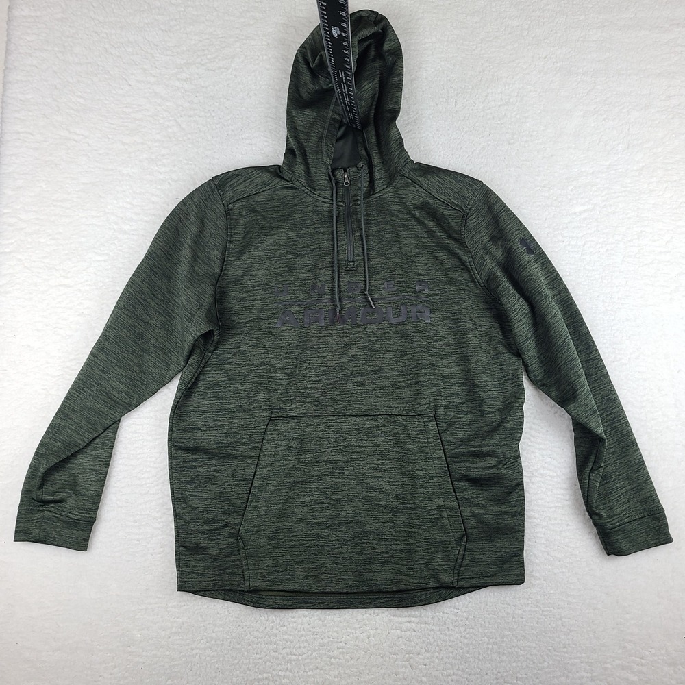 Under Armour Hoodie Mens Large Olive Green Heathered Loose Coldgear Activewear‎